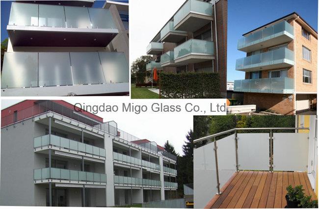 Frosted Toughened Balustrade Glass Used on Balcony or Staircase