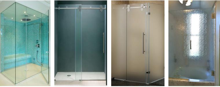 Clear Float glass/ acid etched glass/ patterned glass shower doors at migo glass factory