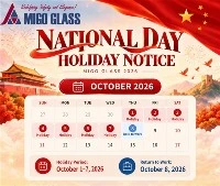 اعلامیه تعطیلات روز ملی چین MIGO Glass 2026