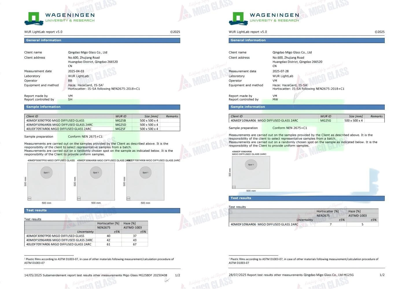 WUR test report of diffuse glass WUR test report of diffuse glass